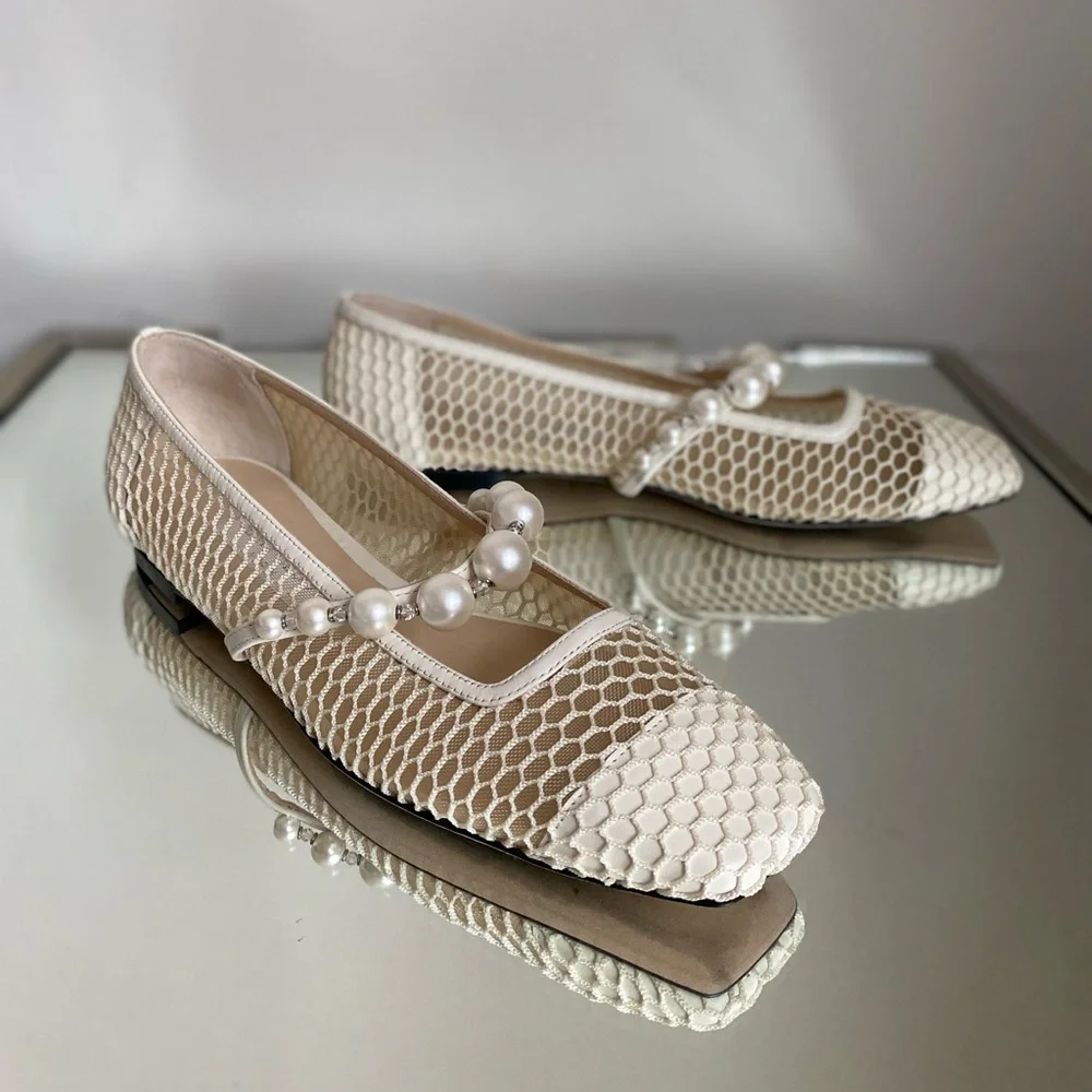 Like new JIMMY CHOO Ade Fishnet Ballet Flats 38.5 Mary Jane - Picture 10 of 12